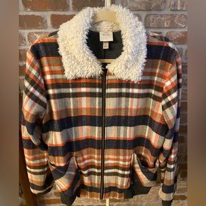 Knox Rose Woman’s Plaid Jacket Fur Collar
